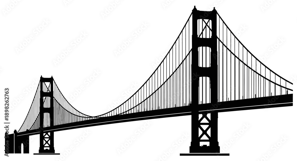 Fototapeta premium Golden Gate Bridge Illustration Black White.