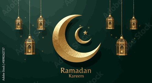 Golden Crescent Moon Ramadan Illustration.