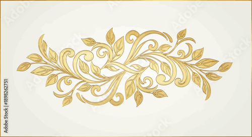 Golden Floral Ornament with Leaves and Vines.