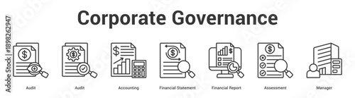 Corporate Governance web banner icon set vector illustration concept for business with icon of Audit, Audit, Accounting, Financial Statement, Financial Repo.