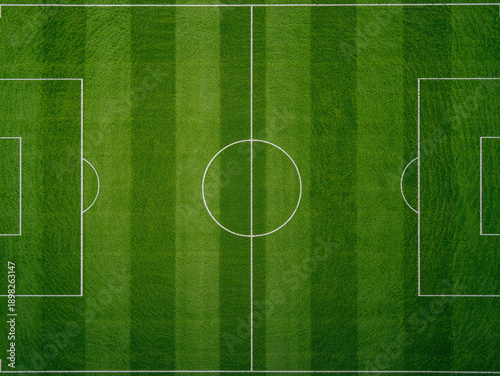 Top Down Soccer Field with Striped Grass and Clear Markings
