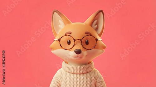 Charming 3D Rendered Fox Character with Glasses and Turtleneck Sweater.