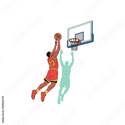 Basketball Player Leaping to Score a Slam Dunk.