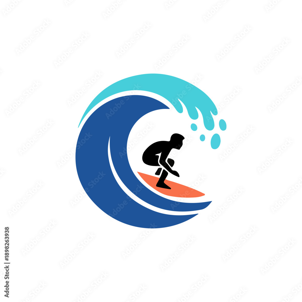 Fototapeta premium Dynamic Surfer Riding a Powerful Ocean Wave Logo Design.