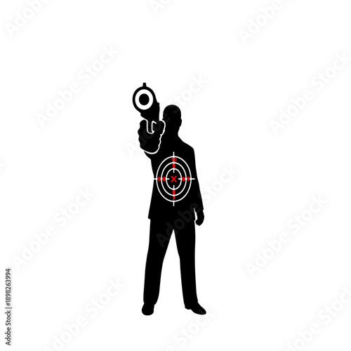 Man Holding Gun with Target Silhouette.