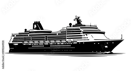 Luxury Cruise Ship Illustration on White Background.