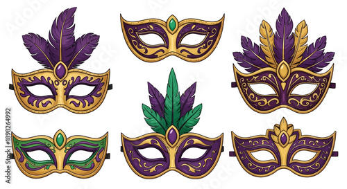 Mardi Gras Masks with Feathers and Jewels.