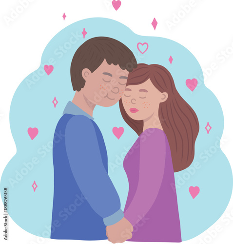 A couple in love hugs. The characters are in a romantic relationship. A vivid illustration. A date between a man and a woman.  Cartoon vector illustration for Valentine's Day.