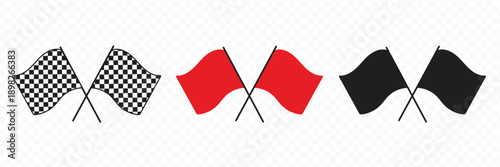 Checkered flag and racing icons for motorsport victory, speed rally competition, win or podium finish in race event. Navigation waving flag pins, wayfinding pennant symbols vector isolated set