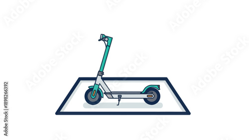 Modern electric scooter standing on a defined graphic platform showcasing sustainable urban transportation for website icons and technology marketing materials