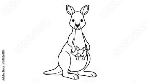 Adorable kangaroo mother carrying her cute joey in a pouch, creating a heartwarming scene suitable for educational content, childrens projects, or animalthemed products.