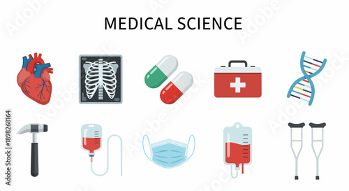 Medical science icons arranged in two rows under the title MEDICAL SCIENCE