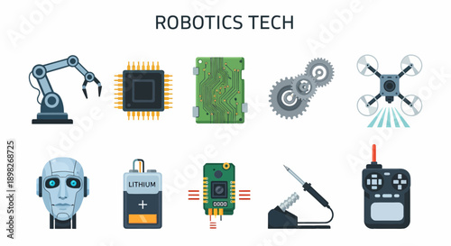 Ten icons related to robotics technology displayed in two rows