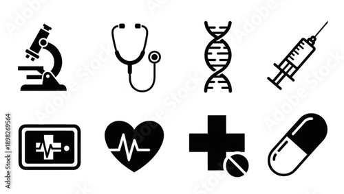 Healthcare and Medical Science Icons Set microscope