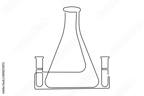 Minimalist erlenmeyer flask continuous line drawing simple science outline isolated