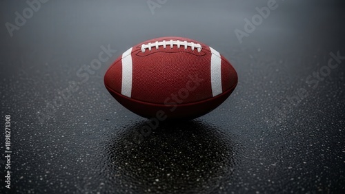 Close-Up of American Football on Dark Wet Surface for Sports Background