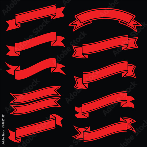 Vintage Red Ribbon Banner Shapes – Retro Label and Badge Vector Collection.
