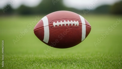 Close-up of American Football on Green Field for Sports and Recreation Content