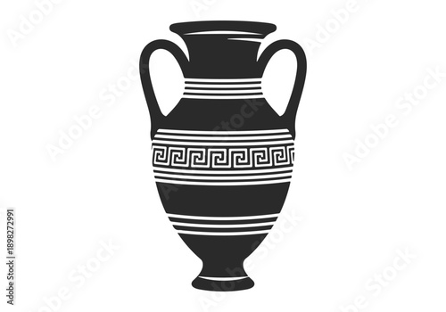 Ancient Greek amphora illustration in black and white vector art, depicting traditional pottery and classical design elements