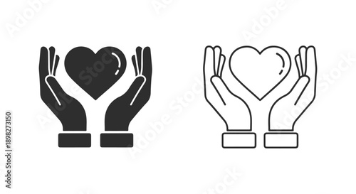 Heart held between two hands icon, symbol of love and care, vector illustration