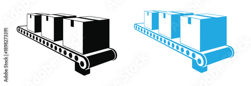 Cardboard boxes moving on a conveyor belt in a factory. Conveyor belt line icon vector set. Conveyor belt icon Vector scalable graphics. 