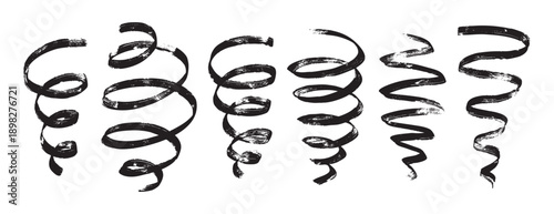 Delicate wavy ribbons in grayscale, refined decorative elements for branding and stationery. Smooth brush strokes with soft edges and balanced looping forms create subtle texture ideal