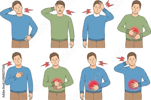 Man Experiencing Body Pain Vector Illustration Medical Discomfort Concept