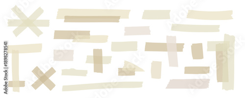 abstract beige vintage washi tape vector illustration pieces arranged in layered and crossed shapes isolated on white background scrapbook collage scene concept of branding packaging stationery