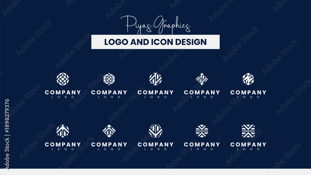 Naklejka premium Geometric Line Logo Icon Set
