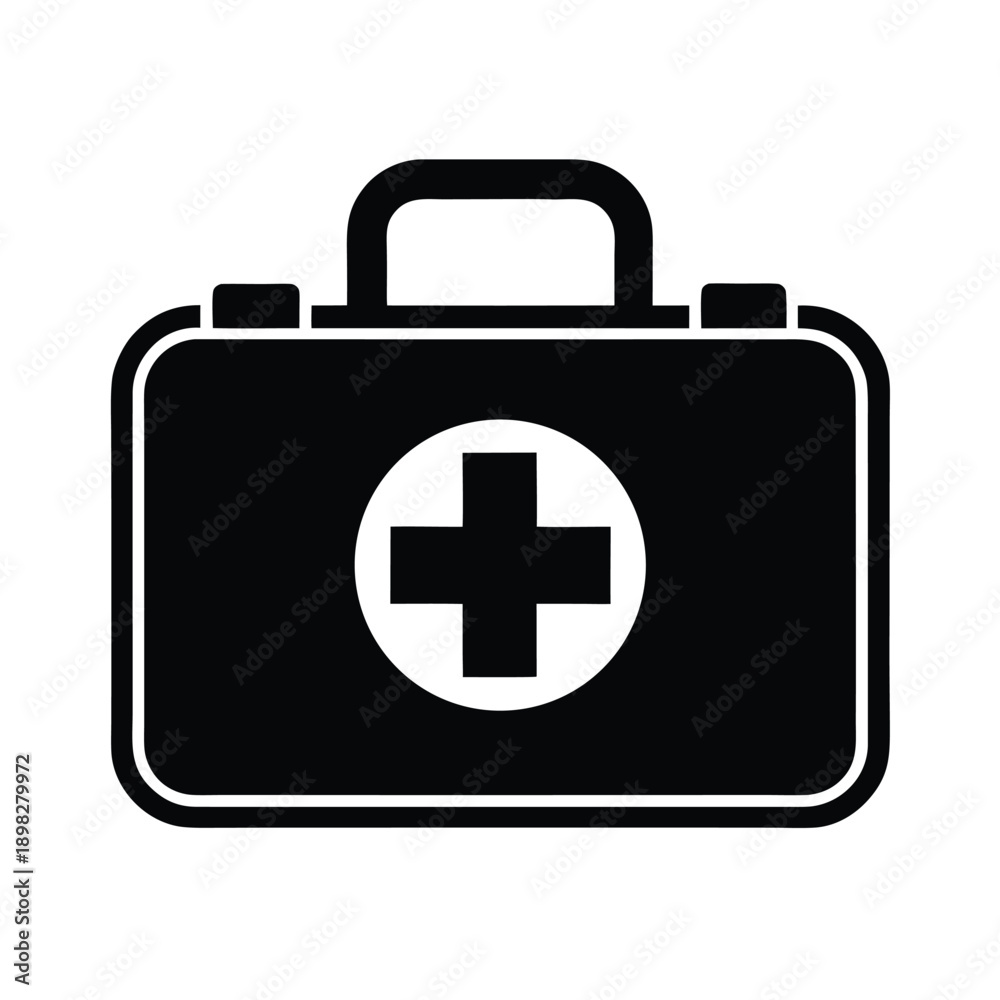 Fototapeta premium First Aid Survival Kit Silhouette Icon Vector Illustration