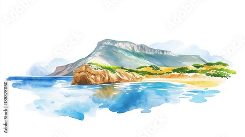 Cape of Good Hope. Cape of Good Hope hand drawn watercolor illustration on white background
