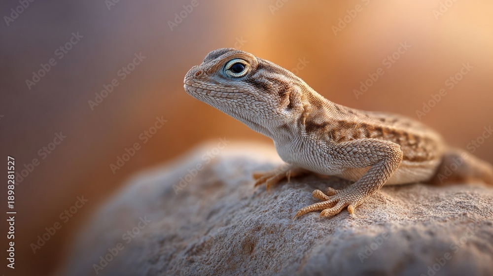 Fototapeta premium Close-up of a lizard basking on a rock under warm sunlight in a natural habitat setting