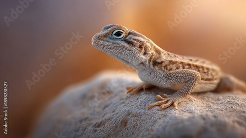 Close-up of a lizard basking on a rock under warm sunlight in a natural habitat setting