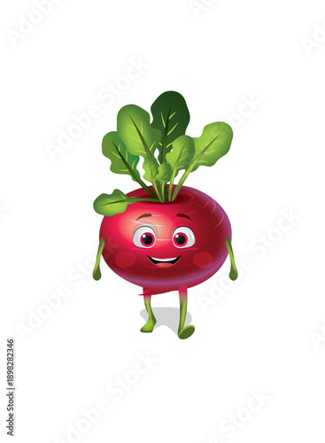 Obraz na płótnie A cartoon Radish character with big expressive eyes shyly, Pixar-style 3D design