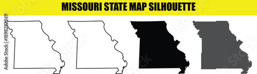 Missouri state map silhouette set different styles includes outline solid and dotted vector illustration for various uses