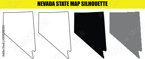 Nevada state map silhouette white outline filled solid black dotted pattern transparent background USA