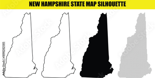 Tableau sur toile New hampshire state map silhouette vector set with outline solid black and dotte
