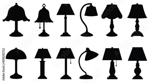 Classic and modern table lamp silhouettes set for interior lighting and home decor design