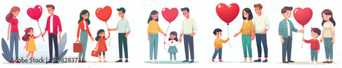 vector of a child giving a valentine love balloon to parent