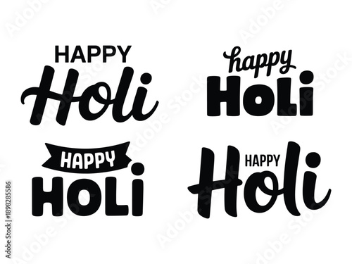 Happy Holi Festival Typography design in a white background. Happy Holi Silhouette text. Holi, happy Holi, text, typography


