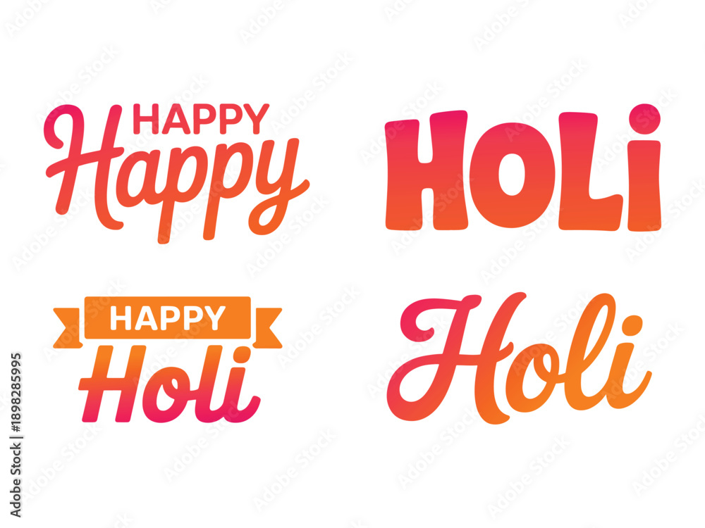 Fototapeta premium Happy Holi Festival Typography Text with Colorful Paint Splashes. Happy Holi text. Vector illustration.