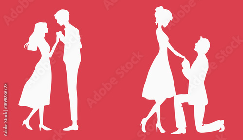Romantic Couple Silhouettes Love and Proposal Scenes