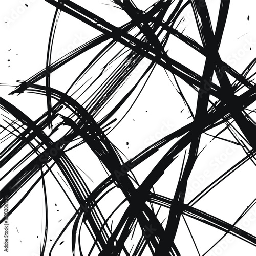Abstract scribble line background with thick bold black strokes, energetic overlapping lines, white background, modern expressive pattern design