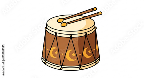 Brown Djembe Drum with Drumsticks Isolated on White Background