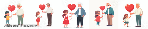 vector of a grandchild giving a valentine love balloon to grandfather