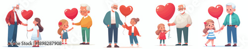 vector of a grandchild giving a valentine love balloon to grandfather