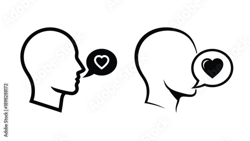 Health Communication Icon Showing Two Profiles Exchanging Heart Symbol for Patient Engagement, Counseling Services, Benefits Communication and Healthcare Program Outreach Vector Illustration