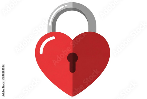 Red heart shaped lock with silver shackle and keyhole, vector icon, for security or love concept, Isolated on transparent background, png