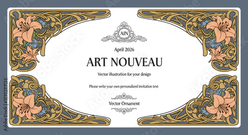 Classic Art Nouveau Invitation Template with Ornamental Gold Accents