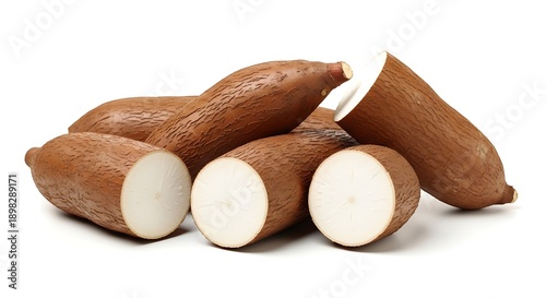 Sweet Potatoes Cut Open on White Surface